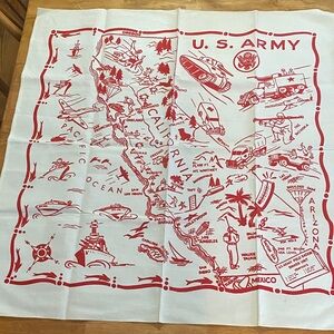 Vintage U.S. Army Themed Red and White Table Cloth/Wall Hanging